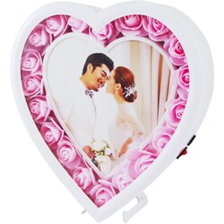  - Kalp Fotoğraf Çerçeve Pembe Güllü Işıklı 7203-1 (1)