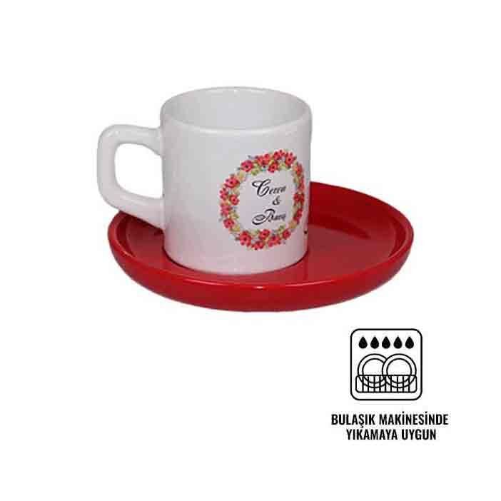 Sublimasyon Kahve Fincanı Kırmızı Tabaklı - 1
