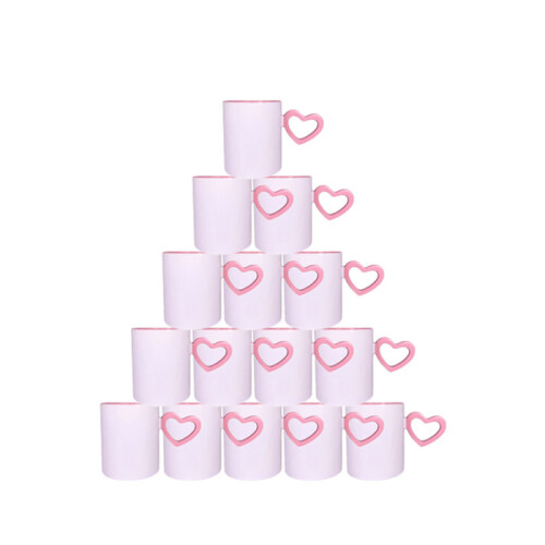 Süblimasyon Pembe Kalpli İçi Pembe Kupa Kutusuz - (1)
