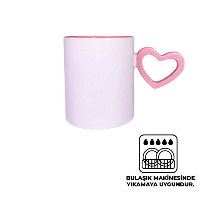 Süblimasyon Pembe Kalpli İçi Pembe Kupa - 1
