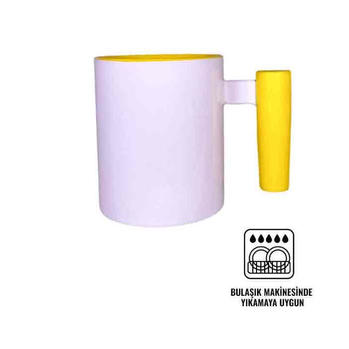 Süblimasyon Sarı Ahşap Saplı ve İçli Kupa - 1