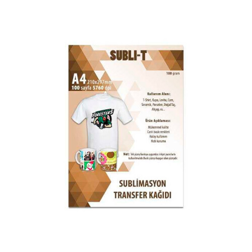 Sublimasyon Transfer Baskı Kağıdı A4 Teks. Subli-T 100 lü Paket - Subli-T