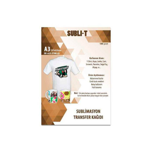 Sublimasyon Transfer Kağıdı A3 Tekstil Subli-T 50 li Paket - Subli-T